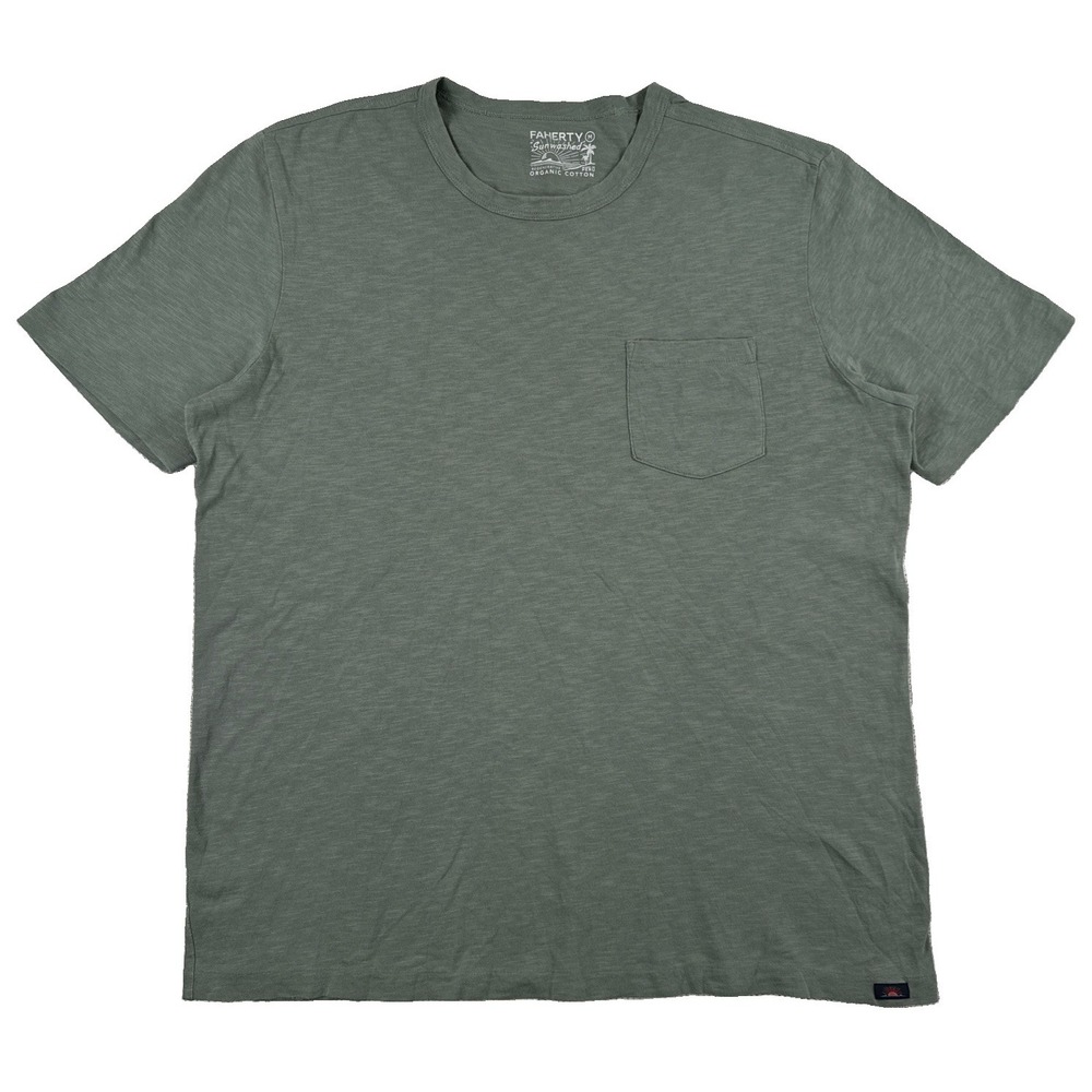 Faherty Sunwashed Organic Cotton Pocket Crew Neck T-Shirt Men's Medium Green